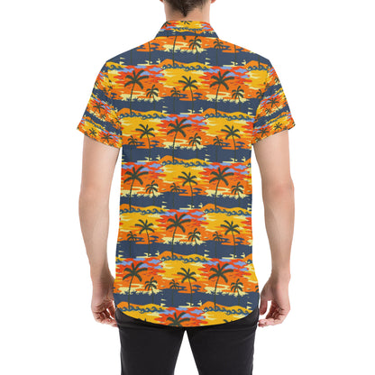 Palm Tree Pattern Print Design PT010 Men's Short Sleeve Button Up Shirt