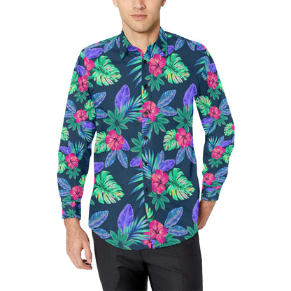 Tropical Flower Pattern Print Design TF09 Men's Long Sleeve Shirt