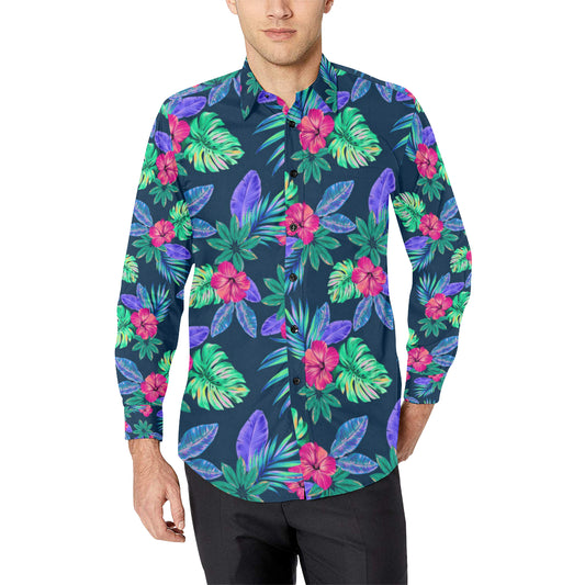 Tropical Flower Pattern Print Design TF09 Men's Long Sleeve Shirt