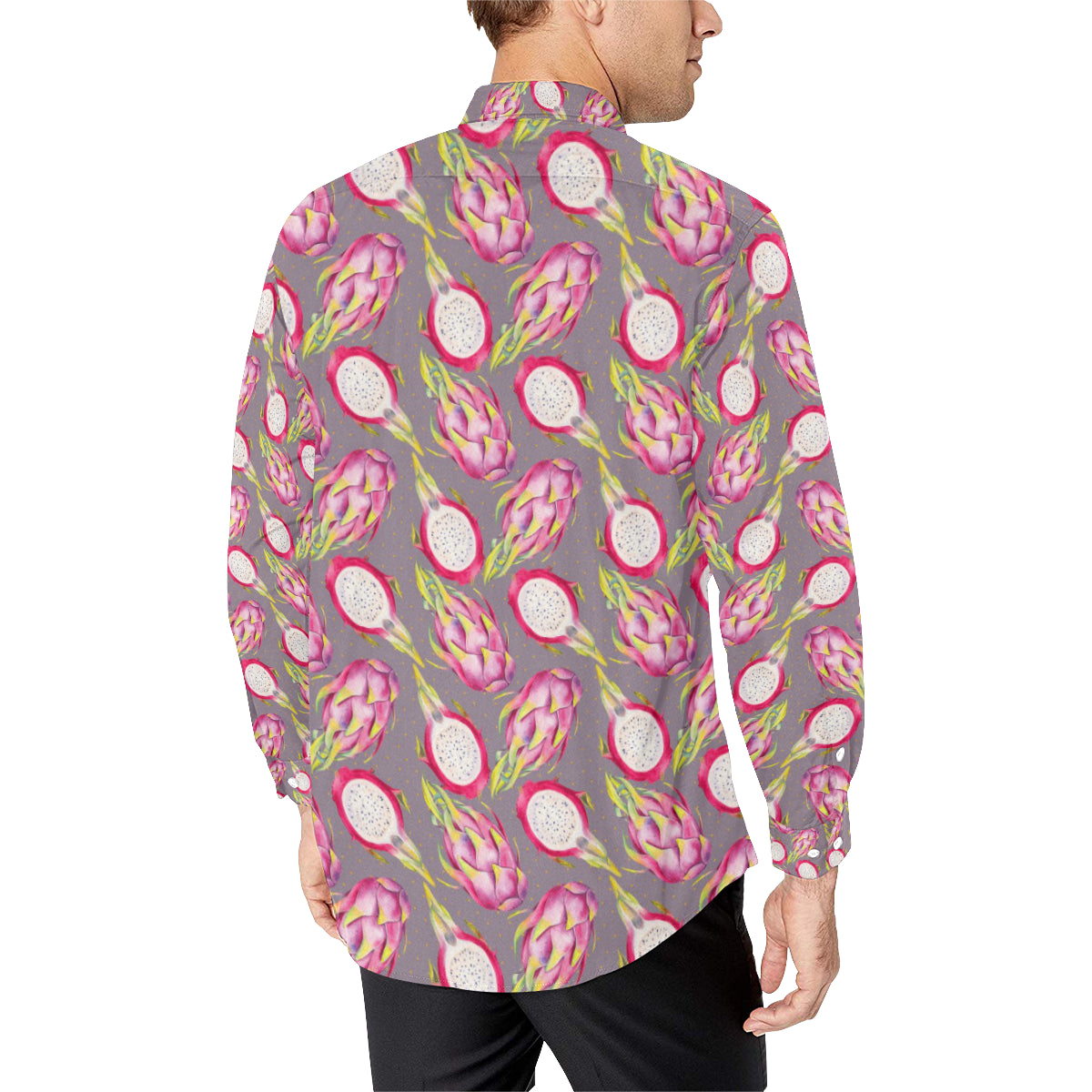 Dragonfruit Pattern Print Design DF03 Men's Long Sleeve Shirt