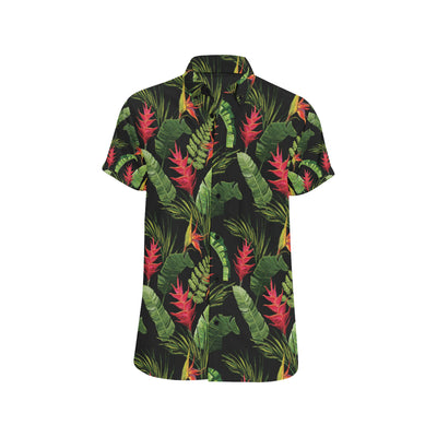 Bird Of Paradise Pattern Print Design BOP010 Men's Short Sleeve Button Up Shirt