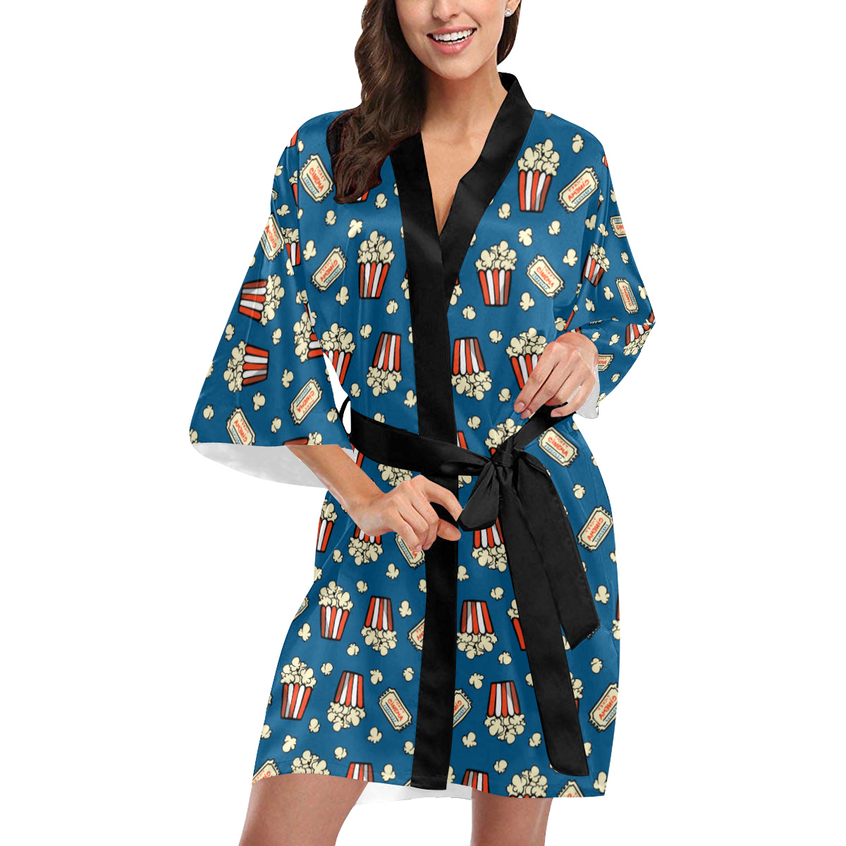 Popcorn Pattern Print Design A03 Women's Short Kimono