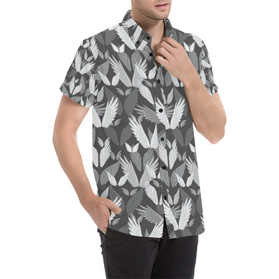 Angel Wings Pattern Design Themed Print Men's Short Sleeve Button Up Shirt