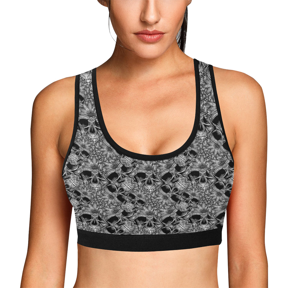 Skull Tattoo Design Print Sports Bra