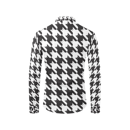 Cat HoundstoothPattern Print Design 01 Men's Long Sleeve Shirt