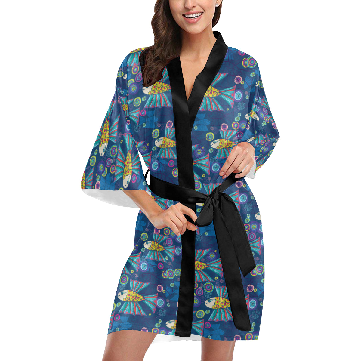 Flying Fish Pattern Print Design 01 Women's Short Kimono