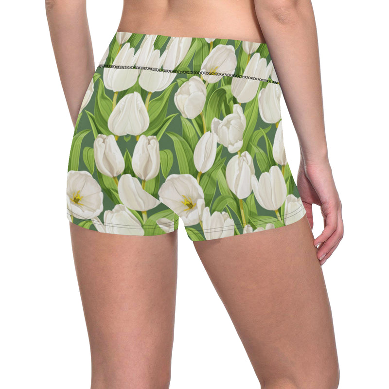 Tulip White Pattern Print Design TP05 Yoga Shorts