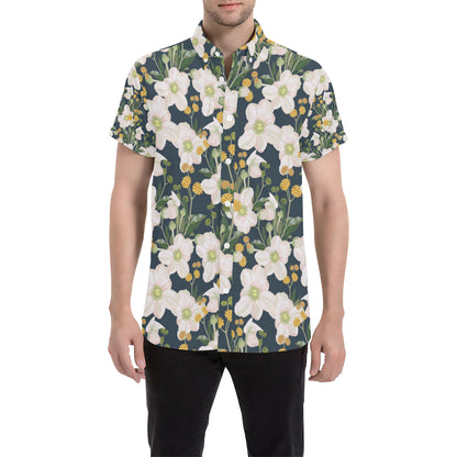 Anemone Pattern Print Design AM04 Men's Short Sleeve Button Up Shirt