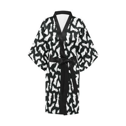 Chess Pattern Print Design 01 Women's Short Kimono
