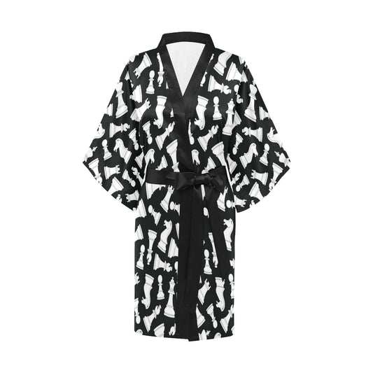 Chess Pattern Print Design 01 Women's Short Kimono