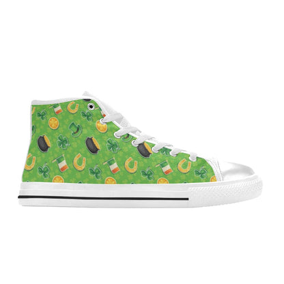 Shamrock Saint Patrick's Day Print Design LKS302 High Top Women's White Shoes
