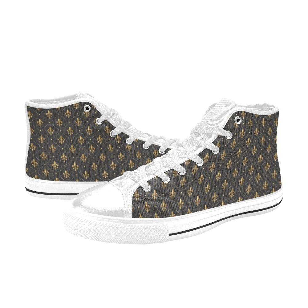 Fleur De Lis Print Design LKS402 High Top Women's White Shoes