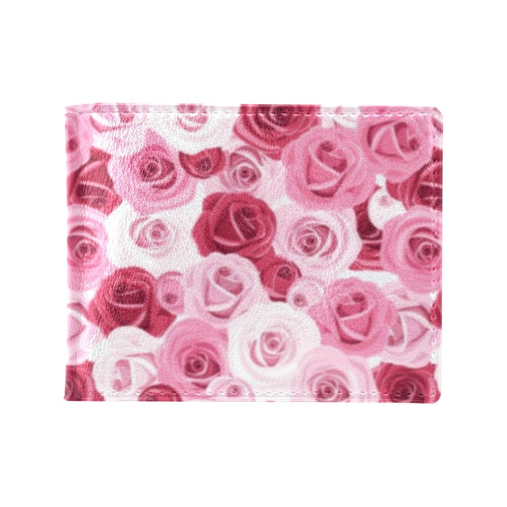 Pink Red Rose Pattern Print Men's ID Card Wallet
