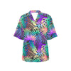 Neon Flower Tropical Palm Leaves Women's Hawaiian Shirt