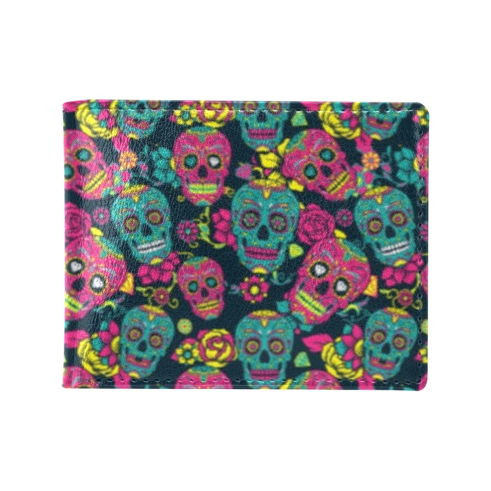 Sugar Skull Floral Design Themed Print Men's ID Card Wallet