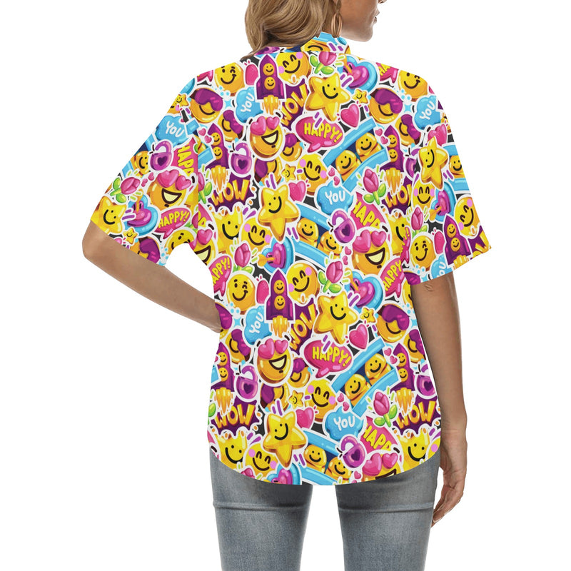 Emoji Sticker Print Pattern Women's Hawaiian Shirt