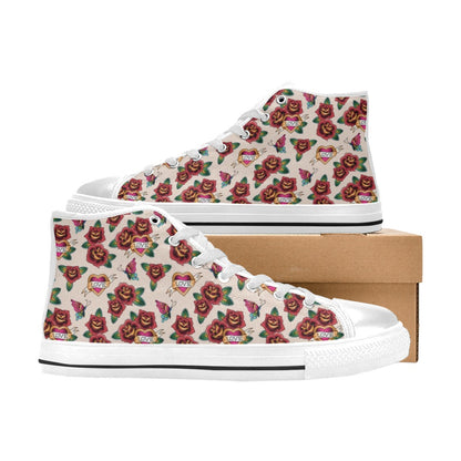 Tattoo Rose Print Design LKS302 High Top Women's White Shoes