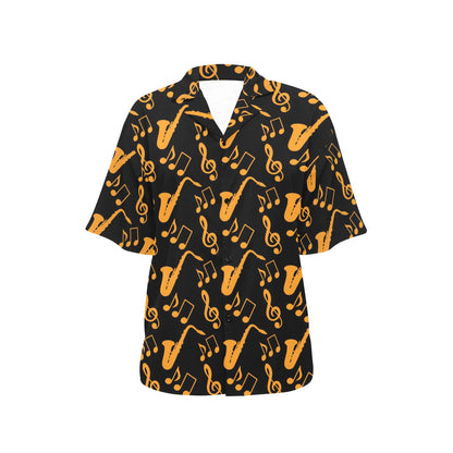Saxophone Pattern Print Design 02 Women's Hawaiian Shirt