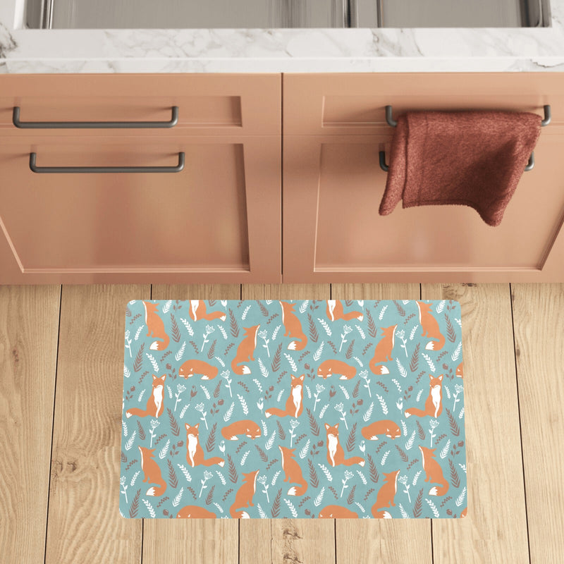 Fox Forest Print Pattern Kitchen Mat