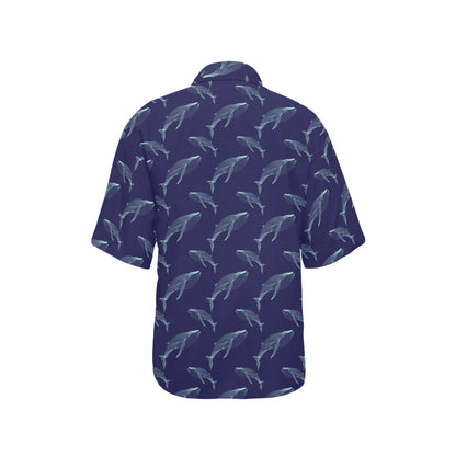 Blue Whale Print Design LKS402 Women's Hawaiian Shirt
