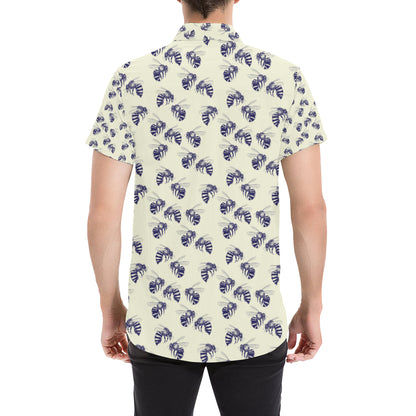 Bee Pattern Print Design 02 Men's Short Sleeve Button Up Shirt