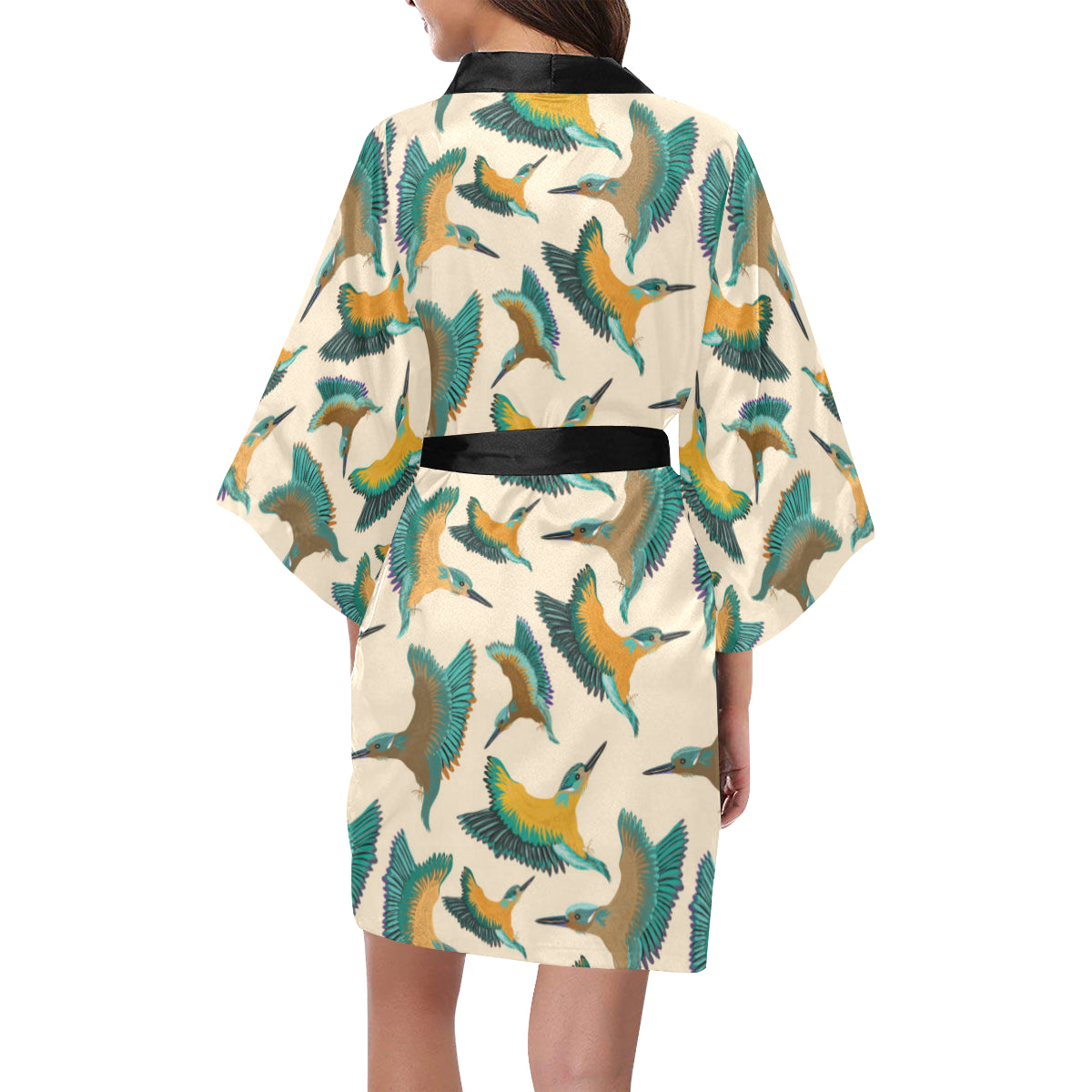 Kingfisher Pattern Print Design 02 Women's Short Kimono