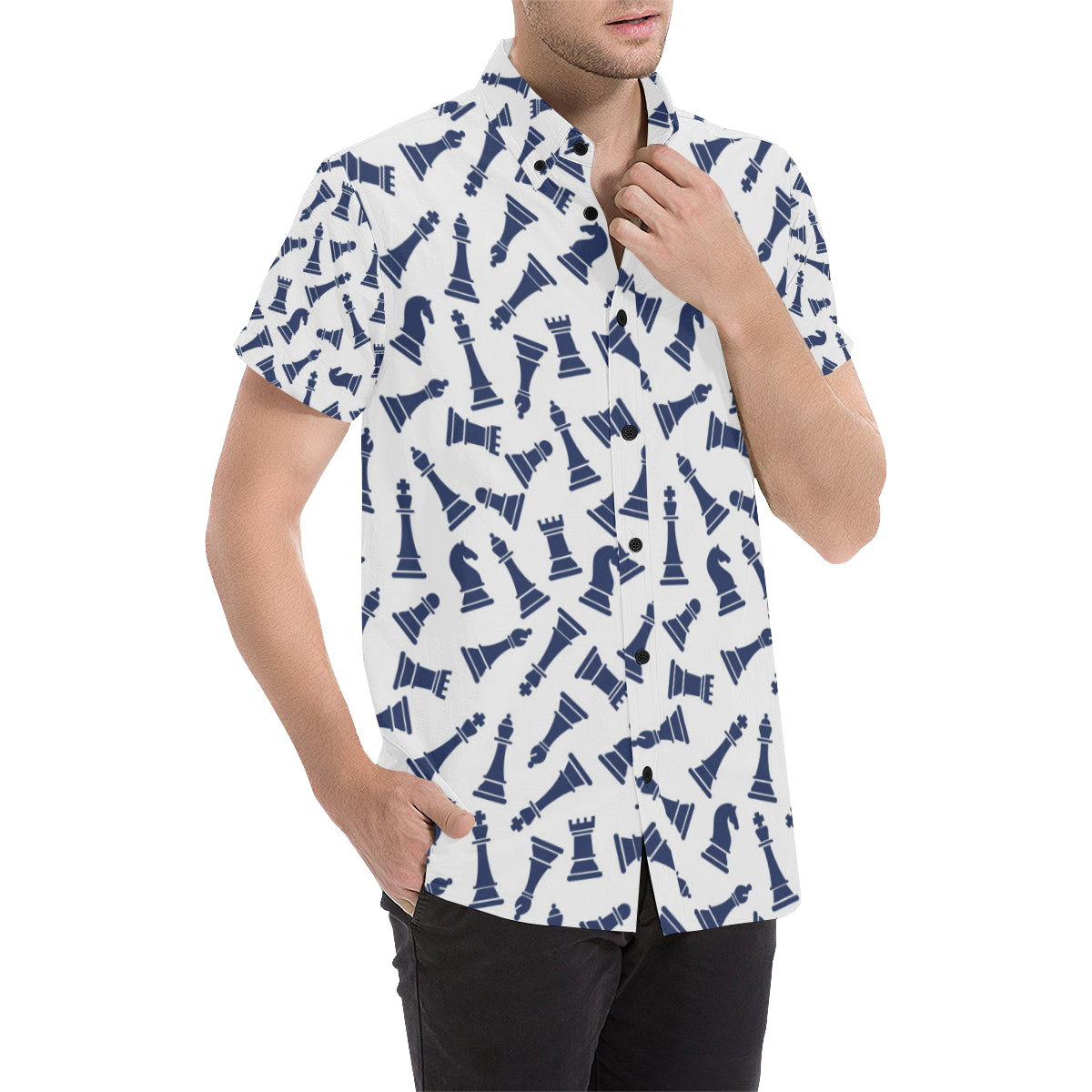 Chess Pattern Print Design 03 Men's Short Sleeve Button Up Shirt