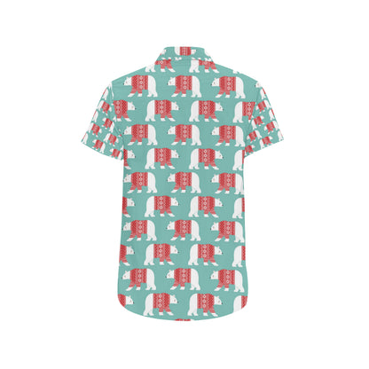 Polar Bear Pattern Print Design A04 Men's Short Sleeve Button Up Shirt