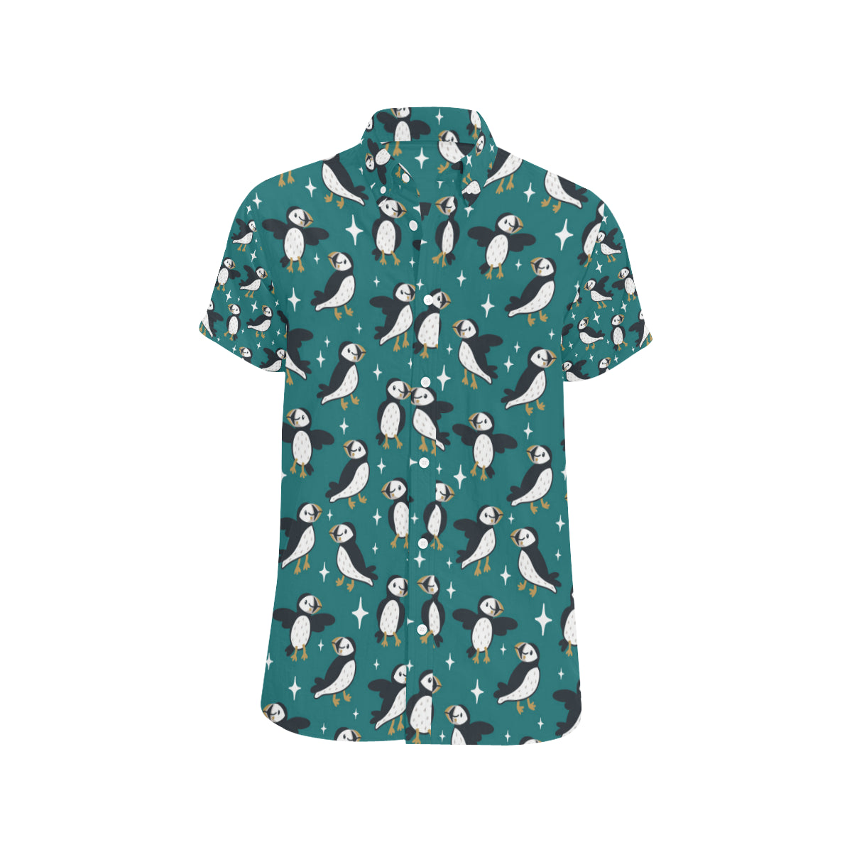 Puffin Pattern Print Design A05 Men's Short Sleeve Button Up Shirt