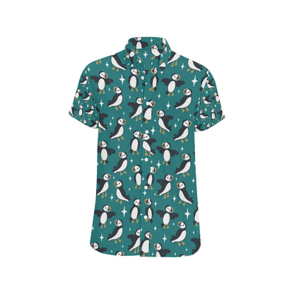 Puffin Pattern Print Design A05 Men's Short Sleeve Button Up Shirt