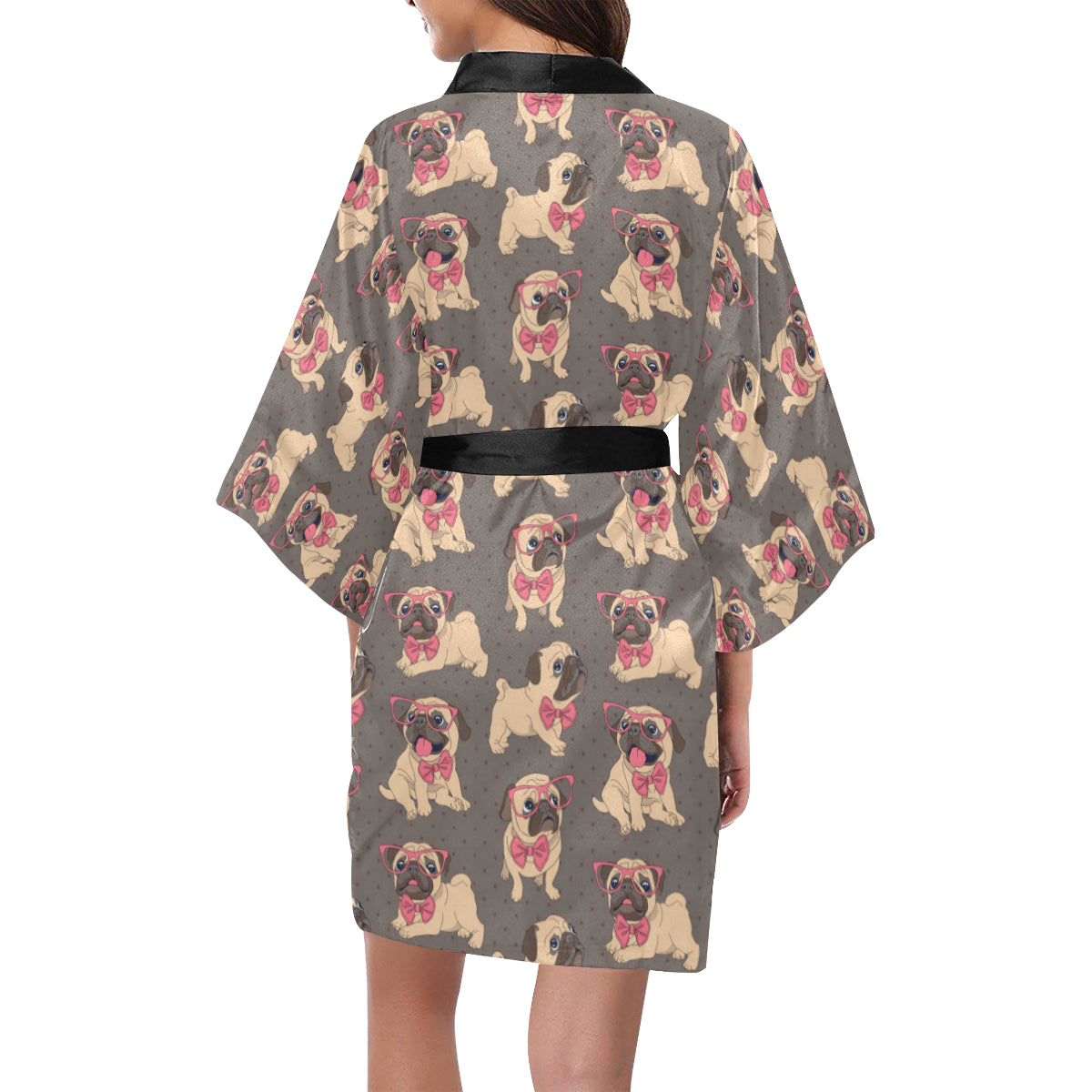 Pug Pattern Print Design A05 Women's Short Kimono