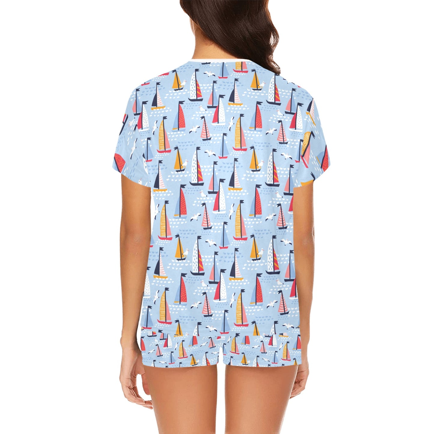 Sailboat Print Design LKS304 Women's Short Pajama Set