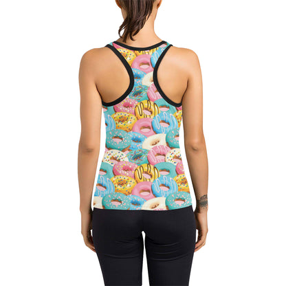 Donut Pattern Print Design DN01 Women's Racerback Tank Top