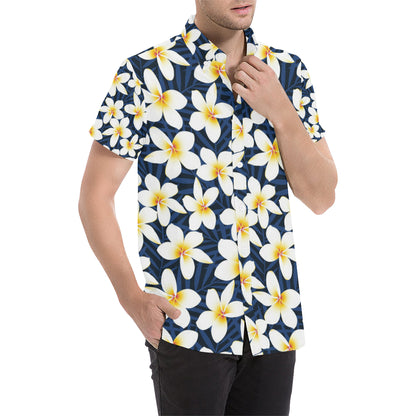 Plumeria Pattern Print Design PM026 Men's Short Sleeve Button Up Shirt