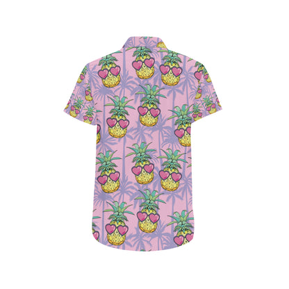 Pineapple Pattern Print Design PP06 Men's Short Sleeve Button Up Shirt