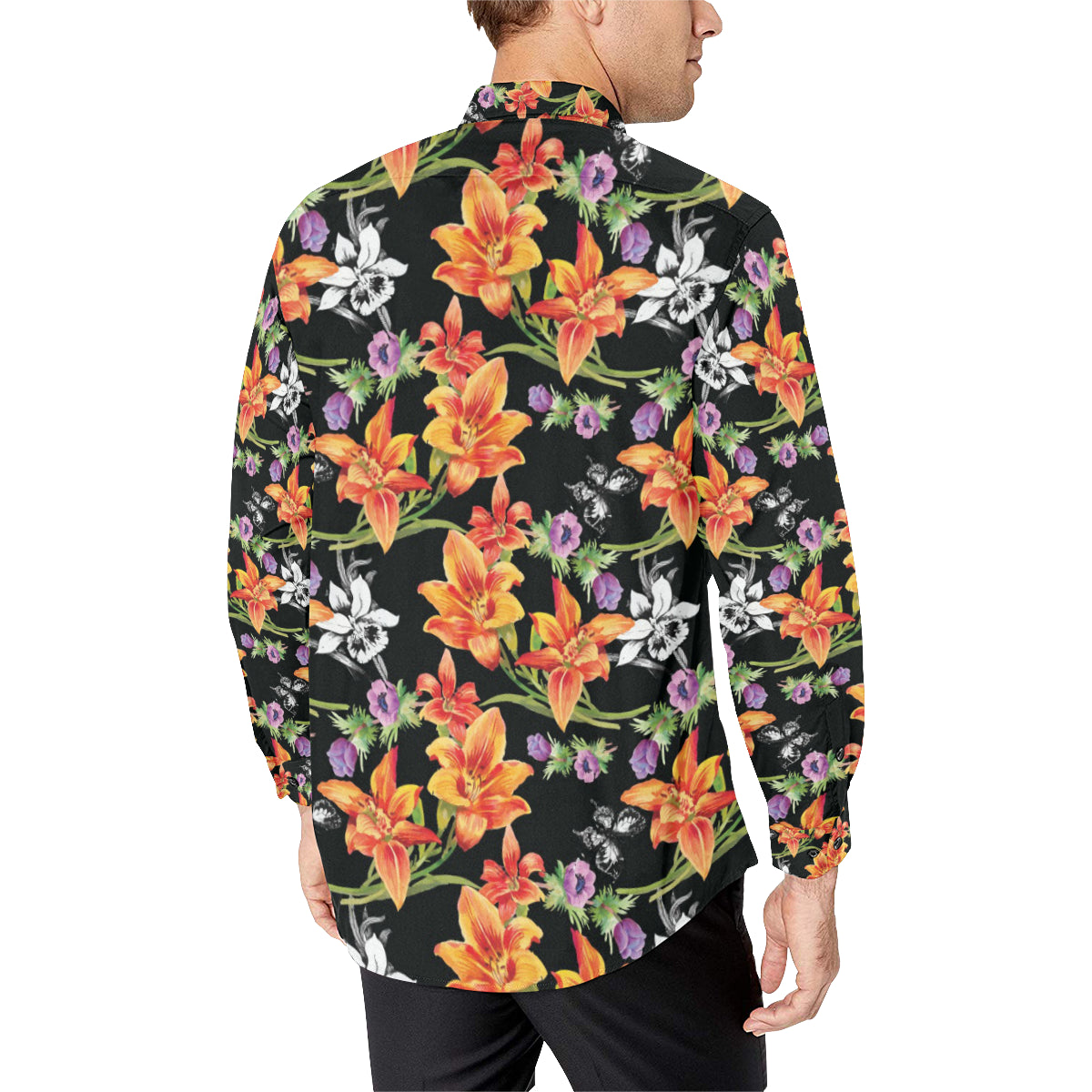 Tropical Flower Pattern Print Design TF02 Men's Long Sleeve Shirt