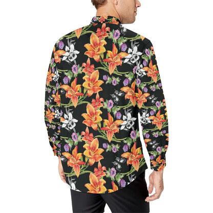 Tropical Flower Pattern Print Design TF02 Men's Long Sleeve Shirt
