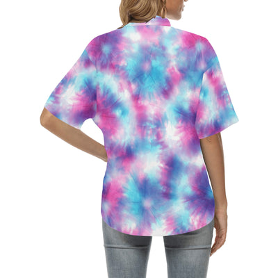 Tie Dye Blue Pink Women's Hawaiian Shirt