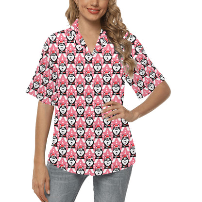Siberian Huskies Christmas Themed Print Design LKS302 Women's Hawaiian Shirt
