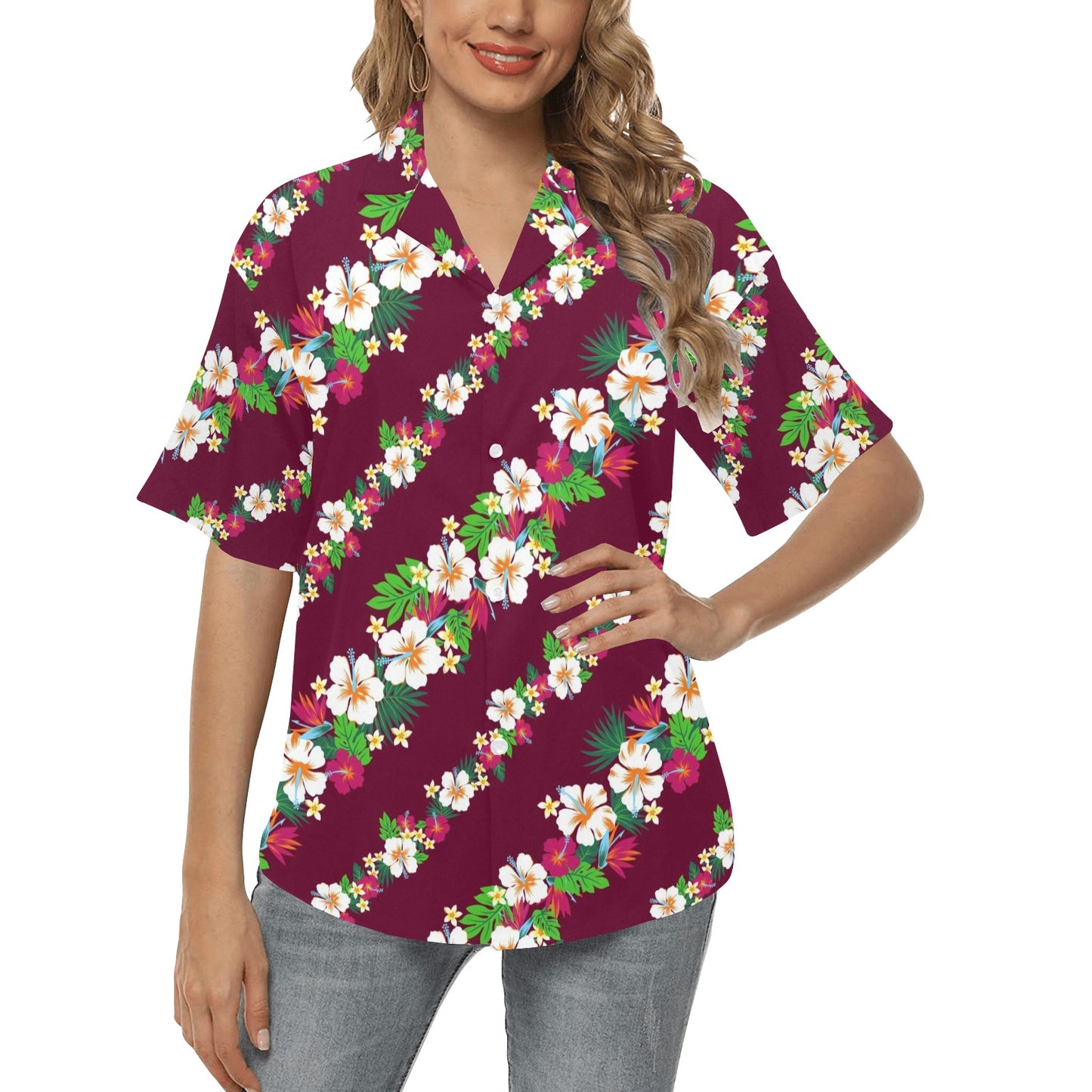 Hawaiian Themed Pattern Print Design H06 Women's Hawaiian Shirt
