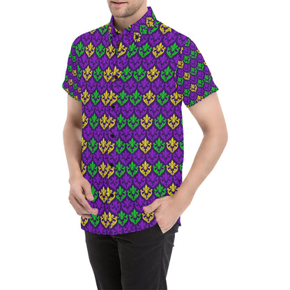 Mardi Gras Pattern Print Design 02 Men's Short Sleeve Button Up Shirt