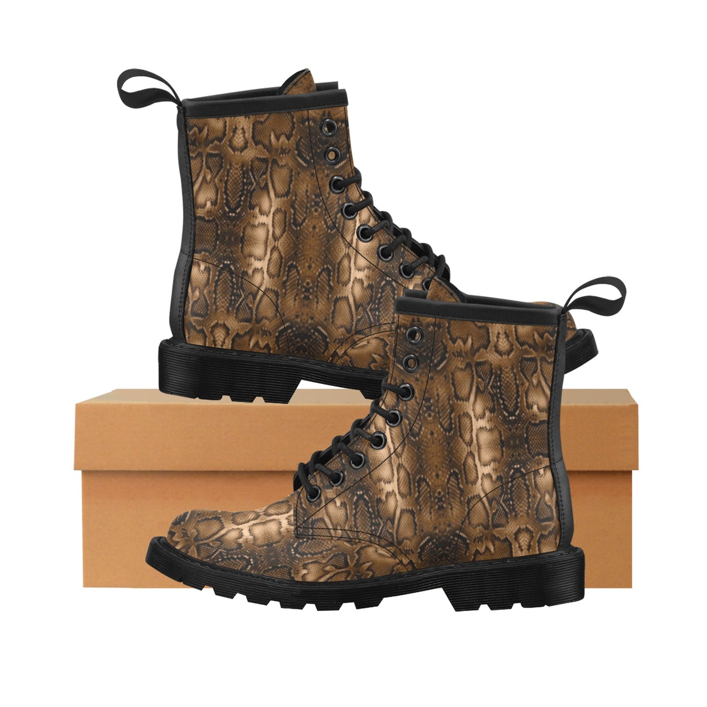 Snake Skin Brown Print Women's Boots