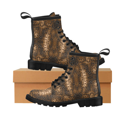 Snake Skin Brown Print Women's Boots