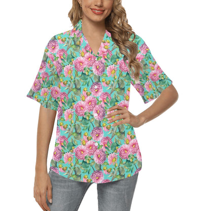 Dahlia Pattern Print Design DH07 Women's Hawaiian Shirt