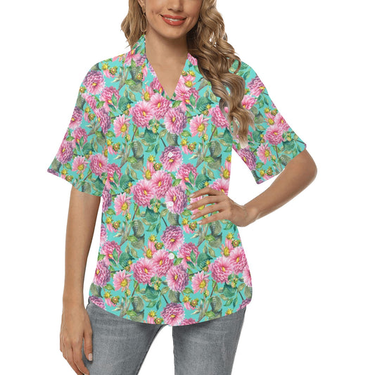 Dahlia Pattern Print Design DH07 Women's Hawaiian Shirt