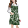 White Green Tropical Palm Leaves Apron with Pocket