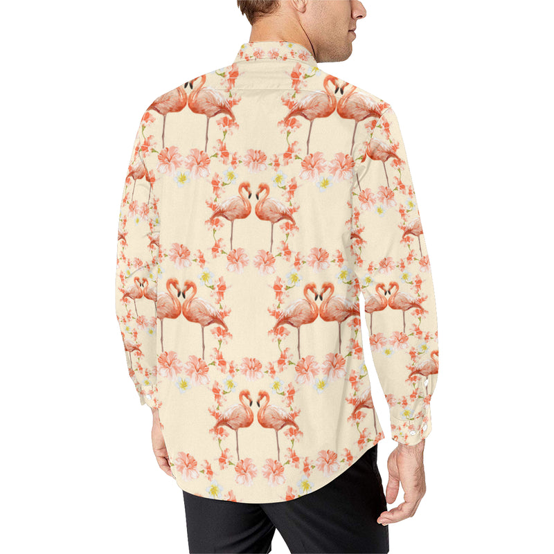 Flamingo Hibiscus Print Pattern Men's Long Sleeve Shirt