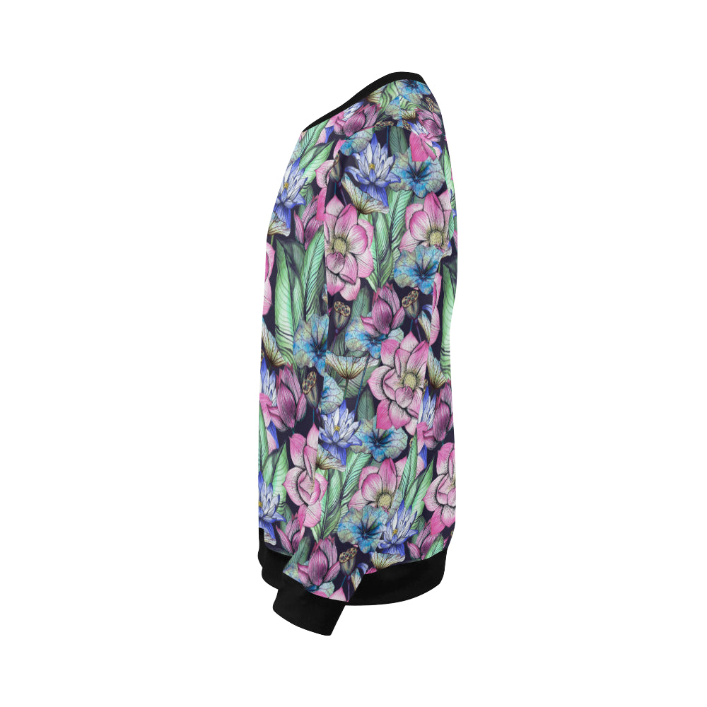Water Lily Pattern Print Design WL07 Men Long Sleeve Sweatshirt