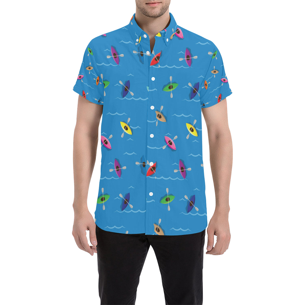 Kayak Pattern Print Design 03 Men's Short Sleeve Button Up Shirt