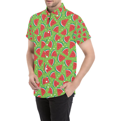 Watermelon Pattern Print Design WM05 Men's Short Sleeve Button Up Shirt